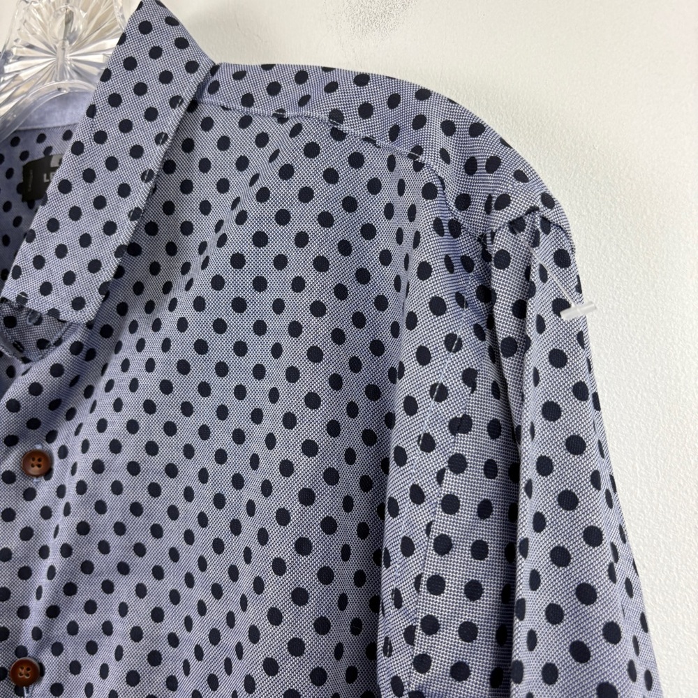 Simon Slim-Fit Blue Polka Dot Dress Shirt | Modern Tailored Button-Up - Picture 3 of 7